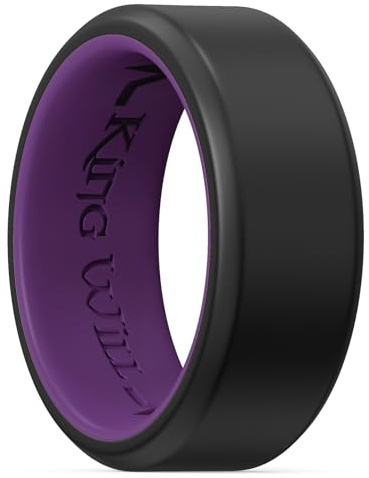 King Will Anello da uomo in silicone, 8 mm, in gomma, comodo da indossare, con design unico con scanalatura interna, anelli di fidanzamento per uso quotidiano e attività (nero e viola), V 1/2(64.64mm