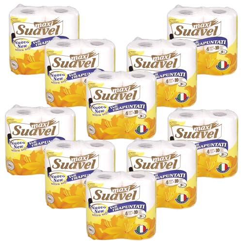 Carta Igienica 3 veli 40 Rotoli (10 Pacchi x 4 Rotoli) Ultra Morbida Trapuntata, Non Profumata, Pura Cellulosa, Confezione Risparmio Formato Maxi, 200 strappi per rotolo