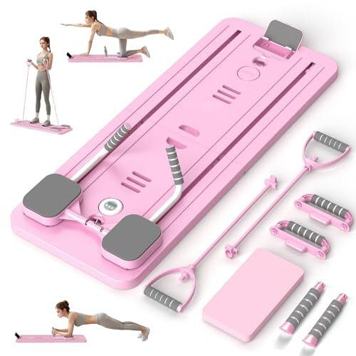 Multifunktional Bauchtrainer Bauchroller Board,Pilates Board Trainingsgeräte für zuhause,Automatisches Rebound Bauchmuskeltrainer Mit Widerstandsband, Rosa