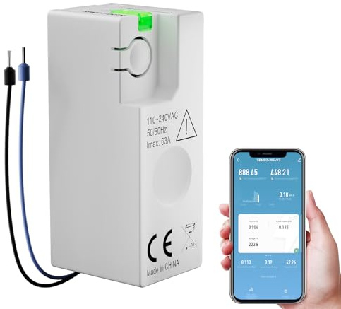 BSEED Contatore di corrente intelligente WLAN, 1 fase, mini contatore di energia con misurazione del consumo energetico, supporta Smart Life e Tuya, archiviazione dati, monitoraggio solare, 63 A, 1