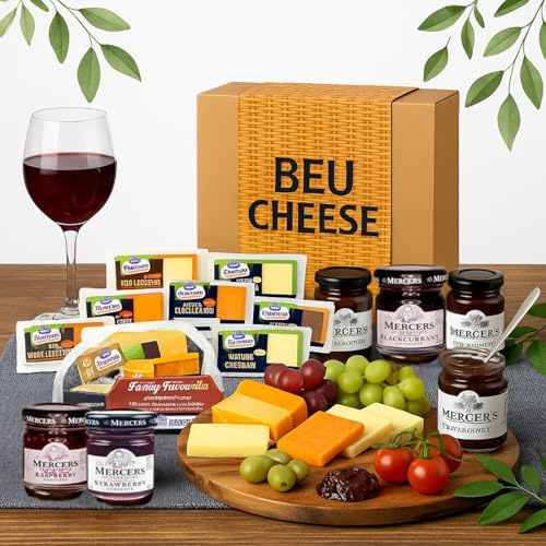 Cheese Hampers Gift Set - 20x Ilchester Cheeses Selection, 6x Jam and Card - Cheeseboard Gift Set, Birthday Hamper for Men, Cheese Selection Box, Christmas Hampers for Men & Women