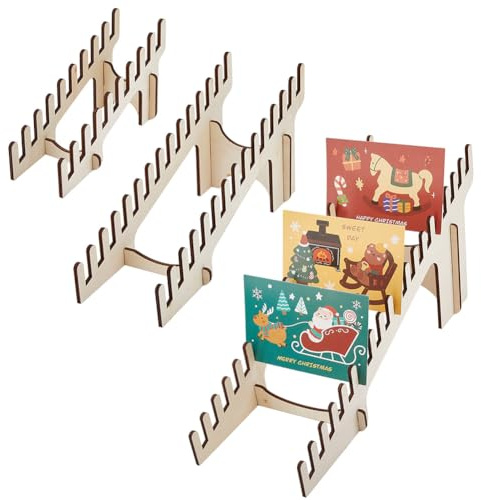 DICOSMETIC 3 Sets 3 Sizes Wood Card Display Stands Greeting Card Display Stand Rectangle Postcards Rack Beige Portable Cards Holder Tabletop Photo Organizer for Home Retail Counter