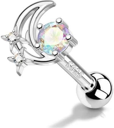 OUFER 18G Helix Piercing Gioielli Argento Sterling 925 Piercing Naso 6mm Luna Stella per Conch Tragus Stud Orecchini Cartilagine Labret per Donna