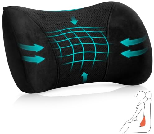 HUASD Cojín Lumbar Coche Ergonómico de Espuma Viscoelástica, 42 x 20 x 9cm, Soporte Lumbar Coche Conductor, Aliviar el Cansancio Espalda, Almohada Soporte Lumbar para Asientos de Coches, Sillas