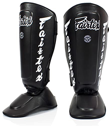 Fairtex SP7 Muay Thai benskydd för män, kvinnor, barn | Benskydd tillverkade av Syntek-läder och är premium, lätta och hållbara | Avtagbart smalbens- och fotskydd