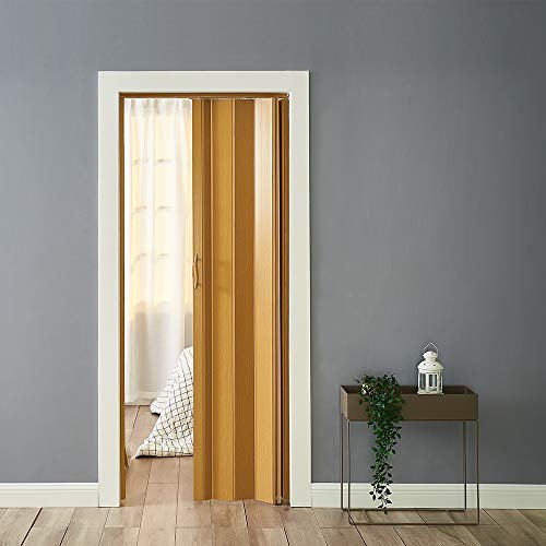 PVC Concertina Accordion Folding Door Plastic Internal Magnetic Doors Sliding Concertina Screen Panel Divider (6mm Thickness, Oak)