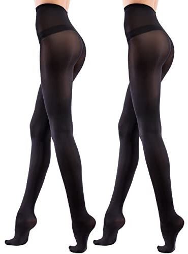 Leamel 2 Pairs Soft 80 Denier Opaque Black Tights for Women Multipack 2 Pack Large Black Women's Tights