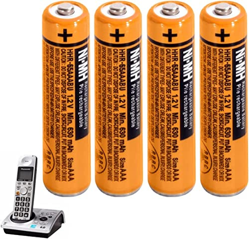 Batteria AAA NiMH 630 mAh 1,2 V per Panasonic, 4 pezzi HHR-65AAABU, batterie ricaricabili AAA NiMH per telefoni cordless