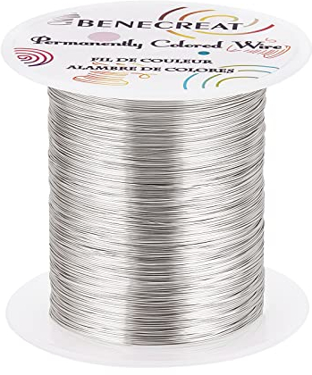 BENECREAT 29 Gauge/0.3 mm 150M Anlaufbeständiger Silberdraht Schmuck-Perlendraht zum Verpacken von Perlen und Anderen Schmuckhandwerken