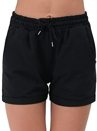Smith & Solo Kurze Hose Damen - Shorts Sommer Hosen, Laufhose Kurz Sporthose, Trainingshose Sportshorts Women Laufshorts (Schwarz, L)