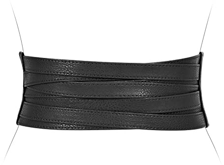 JASGOOD Women Leather Wide Waist Belt Braid Elastic Stretchy Belt Fashion Obi Belt Cich Blet,L,Black