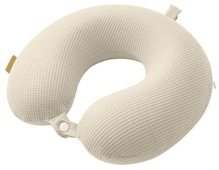 Cuscino cervicale da viaggio, per adulti, morbido cuscino per il collo in microfibra, cuscino a forma di U, supporto per la testa regolabile compatto, perfetto per viaggi in aereo o in auto, beige