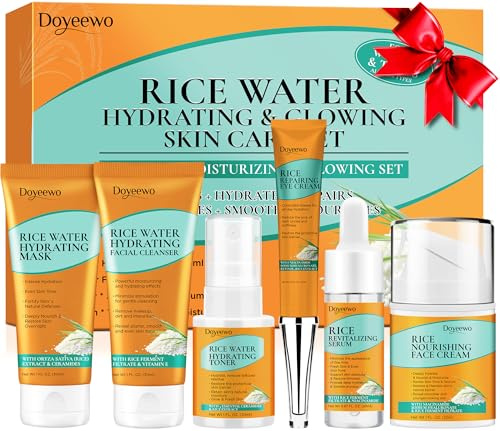 Skincare Set,6Pcs Womens Teens Milk Skincare w/Korean Rice Extract,Hydrate Glow Repair Anti-Aging Face Skin Care Kit Beauty Gifts Set for Women Mum Wife Teen Teenage Girl Valentines Birthday Gifts