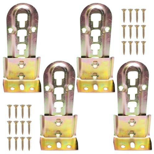4 Piezas Conector de Cama de Metal, Resistente y Fácil de Usar, Conectores para Marcos de Cama con 4 Niveles de Bloqueo, Herrajes de Cama, para Viga Central y Soporte de Base de Listones (Dorado)
