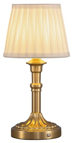 NEWSEE Rechargeable Cordless Table Lamp,Battery Operated Small Bedside Lamp with Fabric Shade,Stepless Dimming LED Touch Light for Living Room,Dining Room,Bedroom,Bathroom(Bronze)