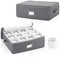 RETON 2 Pack Mug Storage Box with Dividers, China Cup Storage Chests with Zipper Lids, Glassware Storage Cases Hard Shell and Stackable for Coffee, Tea Cup, Bar Glasses