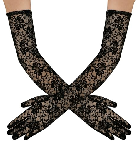 SycloPak Handschuh Spitze Lange Elegante Spitzenhandschuhe Schwarze für Damen Vintage 1920er Design mit Spitzenstickerei Braut-Handschuhe für Hochzeit, Halloween, Tee-Party, Oper & Tanz