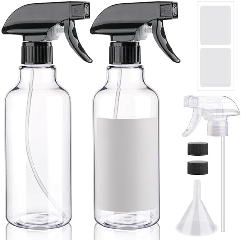 Hokretme 2 Pack Spray Bottles 500ml/16.9oz Plastic Empty Spray Bottle for Hair Mist/Stream Spraying Heavy Duty Square Water Spray Bottles for Cleaning Solutions, Plants, Essential Oils