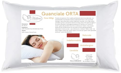 Falconieri Guanciale in piuma d'oca 50 x 80 cm 100% Piumetta D'oca Vergine Etichetta Oro Assopiuma Federa 100% Cotone a tenuta Piuma Con Bordino Perimetrale Prodotto 100% In Italia (2)