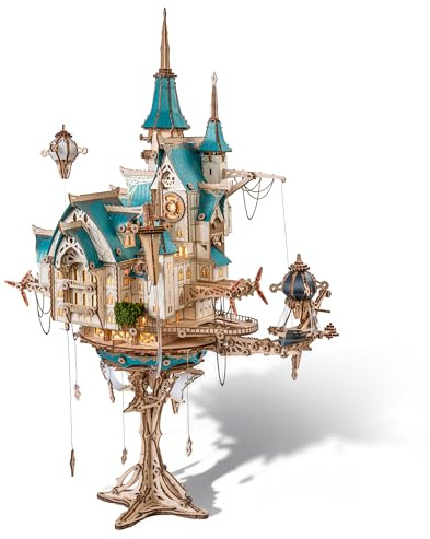 FUNPOLA Puzzle 3D in legno Castello a vapore – Kit di costruzione castello galleggiante steampunk barocco con ingranaggi meccanici, adulti e ragazzi