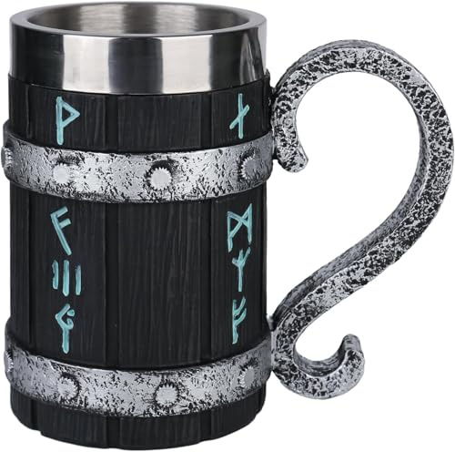 RONMOSNEA Viking Wooden Barrel Beer Mug, Chope à bière faite à la main en bois avec doublure en acier inoxydable 600 ml, gobelet médiéval pour café/boisson/jus pour hommes
