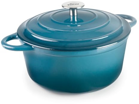 Lacor - 71704 - Cocotte en Fonte Émaillée, 3,5 Litres, Diamètre 24 cm, Rond Océan, Cuisson Uniforme et Résistante, Convient à l’Induction, au Four et au Lave-Vaisselle