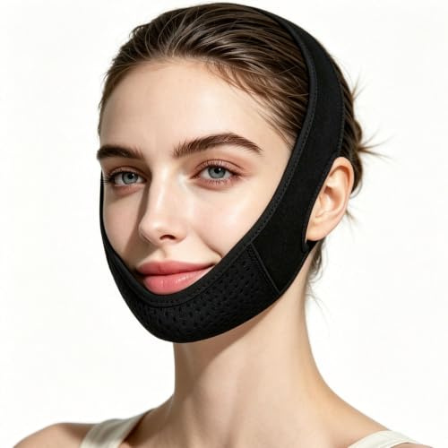 Bandeau V-Face Réutilisable, Masque Visage Ergonomique et Confortable, Lifting Visage 360° et Raffermissant, Ajustable Léger et Respirant, Physique Correction pour Maison Bureau Voyage, Noir