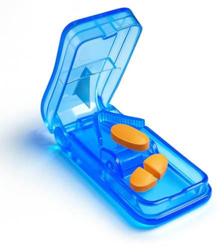 Easy Pill Cutter Splitter Device with V-Holder for Accurate Pill Cutting – Cuts Small or Large Tablets 6–20mm – BPA Free Plastic with Sharp Blade – Pocket Size Pill Box for Travel, Pets, Elderly