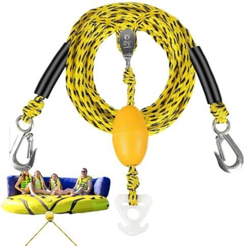Arnés de remolque para tubo, soporta hasta 4 usuarios, cable remolcable remolcable con gancho y polea giratoria de 360 grados, cuerda de tubo de barco, para inflables de bola flotante, kayak, surf