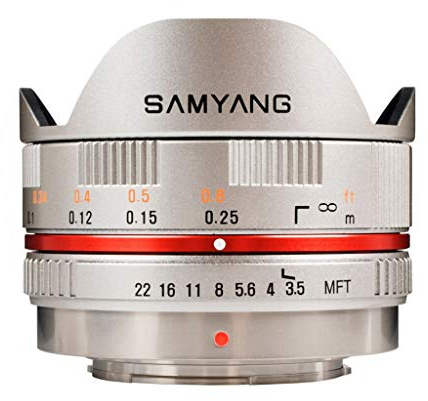 Samyang 7.5mm f/3.5 UMC Fisheye, Lente Ojo de Pez para Micro Cuatro Tercios, Gris