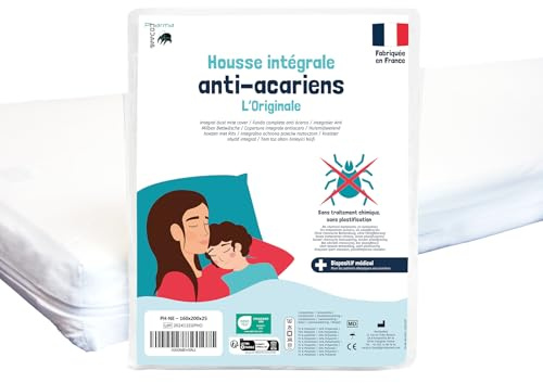 PharmaHousse – Coprimaterasso antiacaro integrale con cerniera – 10 anni di garanzia – Dispositivo medico – Copertura barriera senza trattamenti né rivestimenti plastici