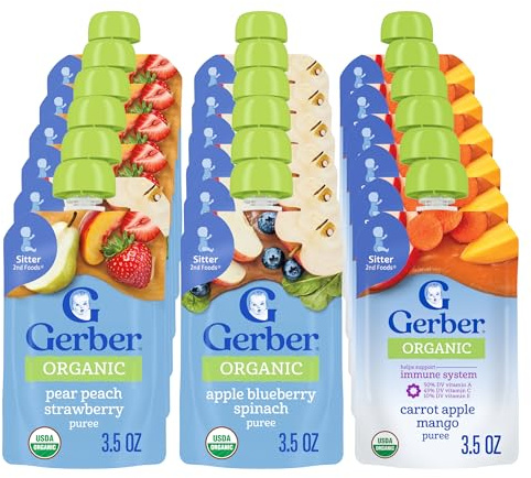 Gerber Organic Baby Food Pouches, 2nd Foods for Sitter, Fruit & Veggie Variety Pack, 3.5 Ounce (Set of 18)