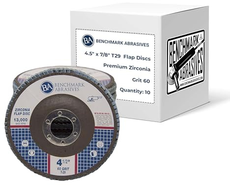 Benchmark Abrasives 4.5 x 7/8 Premium Zirconia T29 Angled Flap Discs 4 1/2 for Angle Grinder, Sanding Discs, Finishing, Rust, Stock Removal- Grinding Wheels 4 1/2 Inch (10 Pack) - 60 Grit