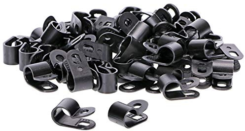 Shapenty Black Nylon Screw Mounting R Type Cable Clamp Fastener Plastic Wires Cord Clip Fixer Holder Organizer for 3/8 Inch /9.5mm Diameter Wire Rope Tube Management, 60Pieces/Box