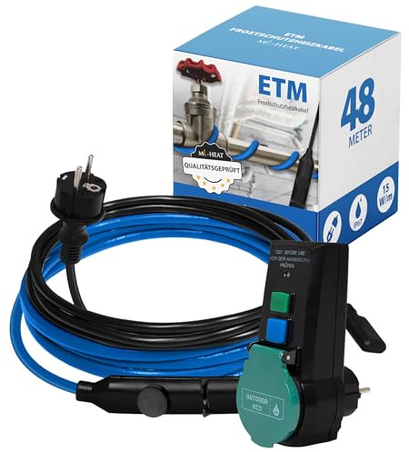 Mi-Heat 48m Pipe Heating Cable Trace Heat Frost Protection Self-Regulating Thermostat RCD Safety Socket Water Pipes Tubes Gutters Outdoor Plumbing Freeze Guard Anti-Freeze Kit 220-240V