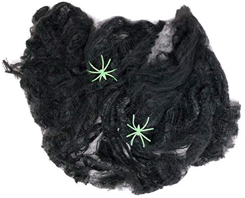 Oblique Unique® 6 Spinnen + Spinnennetz Spinnweben Grusel Horror Tisch Deko Halloween Dekoration Schwarz oder Neon Grün (Schwarz)