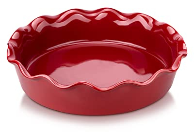 Tarteform steingut, vancasso 1er Quicheform mit gekräuseltem Rand, runde Backform Auflaufform, Durchmesser 26,8 cm, 1930 ml, kirstrot