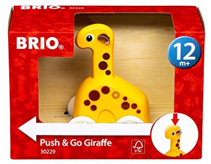 BRIO 30229 Push & Go Giraffe - Niedliches Drück- und Fahrspielzeug in klassicher Optik - Empfohlen ab 12 Monaten