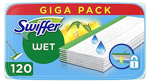 Swiffer Lavapavimenti, 120 Panni Umidi, Limone, Pulizia Igienica Profonda, Rimuove Sporco e Batteri, Catturapolvere, Per Tutti I Tipi di Pavimenti, Maxi Formato