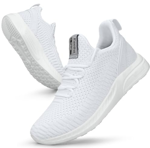 Feethit Womens Slip on Sneakers Non Slip Walking Running Shoes,White,7.5