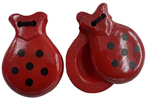 Holz-Kastagnette, spanische Elemente, für Partys, Sevillana Messen, Flamingo-Tanz (rote Punkte)