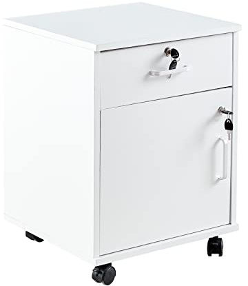 CLIPOP Rolling Storage Cabinet with Drawer, Home Office Cabinet with Lock, Under Desk Storage Cabinet for Home Office (White)