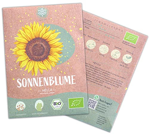 Bio Hella Sonnenblumen Samen, 20 Blumensamen mit hoher Keimquote, Sonnenblumensamen für deinen Garten, Balkon, Beet oder als Gastgeschenk. Samenfestes Blumen Saatgut.