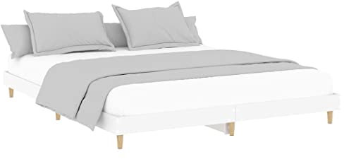 vidaXL Bettgestell, Bett mit Holzbeinen, Doppelbett für Schlafzimmer, Bettrahmen mit Lattenrost, Schlafzimmerbett, Weiß 200x200cm Holzwerkstoff