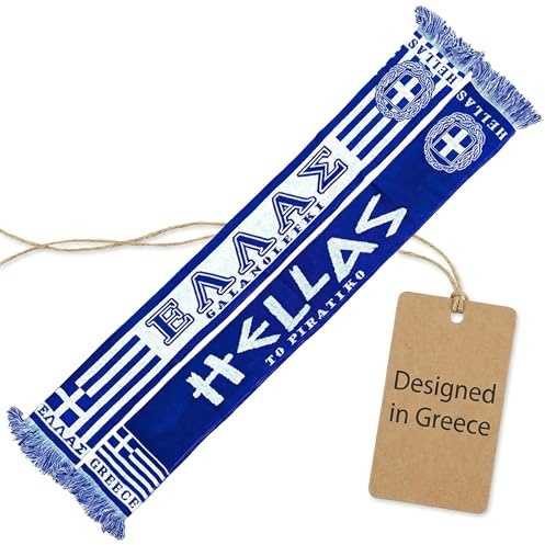 Generisk Grekland, Greece, Hellas sjal (stickad halsduk), för VM, EM 2024, fotbollshalsduk, kulthalsduk, souvenirsjal, Vit, blå, 145 c 18 cm