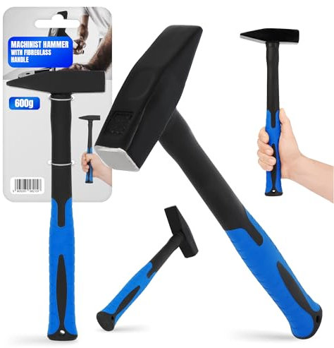 Schlosserhammer mit Fiberglasstiel Hammer 600g Schlosser Fäustel Glasfaserstiel Ingenieurhammer Montagehammer Schlosser-Werkzeug Ergonomischer Griff Antirutsch Gummi Stahl Hammerkopf Stahlkopf