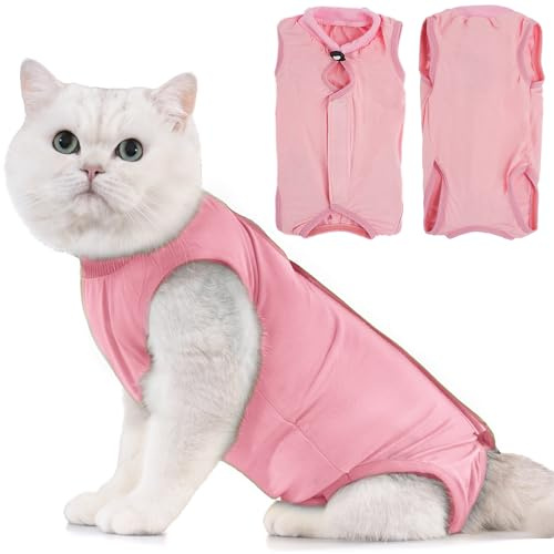 Avont Body Chat Post Opératoire Stérilisation, Combinaison de Récupération pour Chat Anti Léchage, Cat Recovery Suit après Chirurgie, Protection Post-Chirurgie, Contre Les Maladies de Peau -Rose(S)