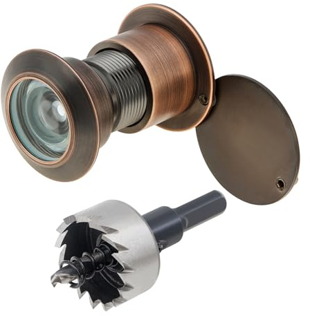 HOJLKLD Door Viewer Peephole, Solid Brass 220-degree Peephole with 1-1/10 Drill Bit for 1-21/32 to 2-1/8 Doors, Peep Holes with Privacy Cover (Oil Rubbed Bronze)