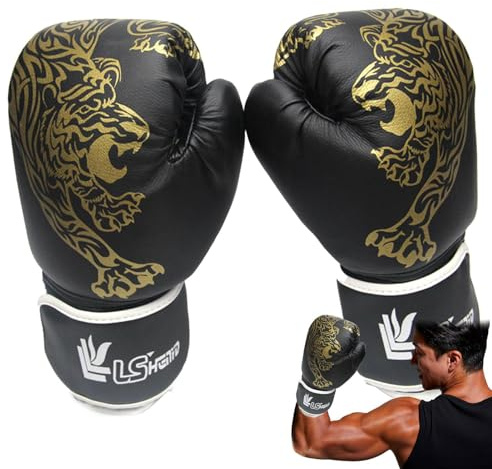 Guantes De Boxeo para Hombres Y Mujeres - Entrenamiento Y Saco, Protectores De Manos con Estampado De Tigre, Cuero De PU - Deportivos para Adultos Y Niños