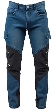Generico Pantalone da Lavoro Jeans Uomo Elasticizzato Multitasche con Tessuto antiabrasione Modello Austin Tech Man (Blu, XL)